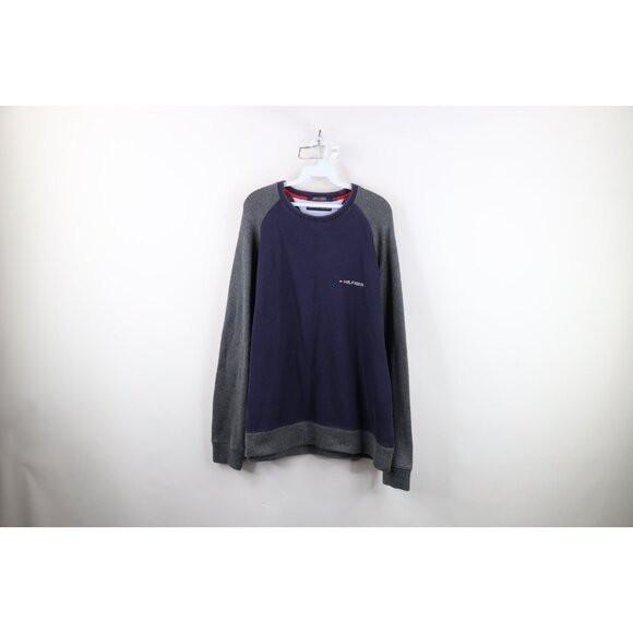 Vintage Tommy Hilfiger Mens Large Faded Spell Out Raglan Crewneck Sweatshirt - Picture 1 of 12